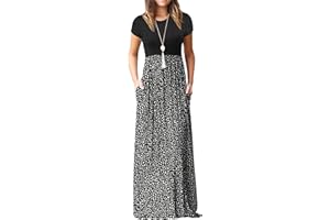GRECERELLE Womens Maxi Dress Ladies' Summer Casual Short Sleeve Long Dresses with Pocket for Daily, Holiday, Travel, Maternity