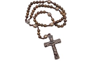 Nazareth Store Różaniec do modlitwy „Ojcze nasz”, z drewnianymi koralikami, piękne wzornictwo, z duży, antyczny krzyż