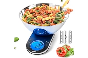 Duronic KS5000 waga cyfrowa, owalna, 5 kg, z wyjmowaną miską 3 l, waga precyzyjna 1 g, waga domowa z funkcją tarowania, waga cyfrowa z funkcją trzymania, do maks