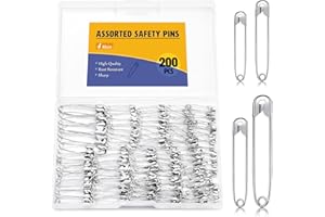 ENCHOL 200 Pcs Safety Pins, 4 Sizes Small Medium Large Safety Pins for Clothes, Safety Pin Heavy Duty for Arts, Crafts, DIY Jewellery and Sewing