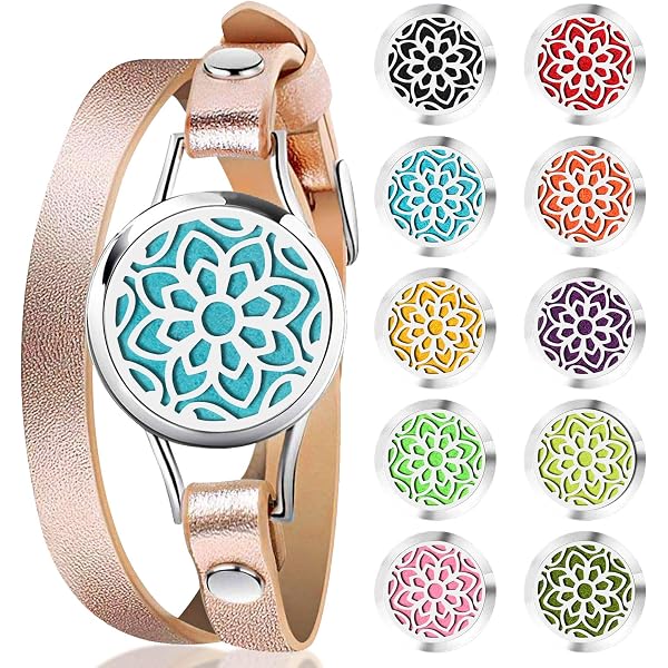 OIDEA Bracciale Braccialetto Donna in Acciaio Regolabile a Cerchio diffusore di Oli Essenziali aromaterapia,Albero della Vita,Band con 10 pastiglie di Colore, Donna Gioielli Colore Argento