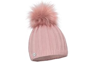 ELIMELI® - Berretto invernale da donna in cashmere, in lana, con pompon in pelliccia sintetica, lavorato a maglia, prodotto in UE