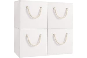 Yawinhe Cajas de Almacenaje, Cubos de Almacenamiento de Tela, Cajas de Almacenamiento Plegables, Cestas Organizadoras, para Ropa, 33x33x33cm, Blanco, 4-Pack