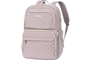 EMPSIGN Laptop Backpack Purse for Women and Men with USB Charging Port, 15.6 Inch Travel Water Resistant Quilted Backpack, High-Capacity 30L Work Business Computer Backpack, Quilted Grey Pink