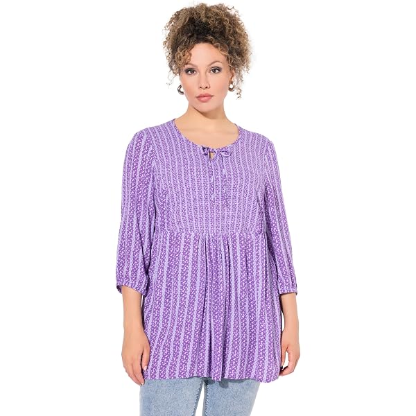 Smokbluse Für Damen In Übergrößen Von Ulla Popken – Lässiger Circle-Print, A-Linie & 3/4-Ärmel
