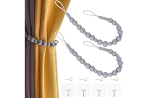 OCIOLI 2 alzapaños de Cortina de Cuentas de Madera Estilo Bohemio para Cortinas de Pared, alzapaños de Cortina con Ganchos para decoración Bohemia decoración (Gris, 2)