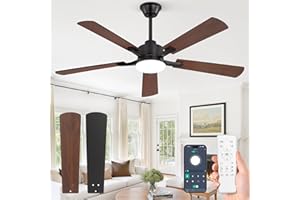 ZMISHIBO Ventilatore da Soffitto con Luce LED 132 cm, Motore DC Silenzioso, 6 velocità, Telecomando e Applicazione, Pale Reversibili Legno Nero/Noce, Dimmerabile 10-100%, Memoria, Camera Soggiorno