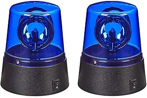 Relaxdays LED Blaulicht, 2er Set, Rundumleuchte mit drehendem Reflektor, Partylicht, Geburtstag, batteriebetrieben, blau