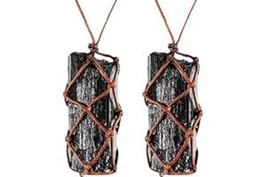 HICARER 2 Piezas Collar de Cristal de Turmalina Negra Cruda Collar de Piedras Preciosas de Chakra Trenzado a Mano para Hombre y Mujer (Estilo 1)