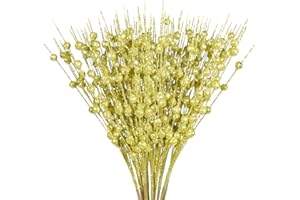 LARBER 12PZ Rami Glitterati Decorazione con Bacche Glitterate Artificiale Bacca Oro Steli Natalizi Gambo Bacche Finti Rami Bacche di Natale Steli l'albero di Natale Stagione 12pcs multi-colored branches