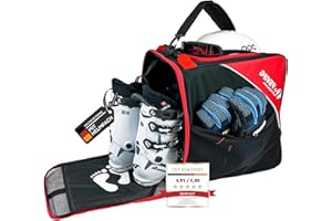 Driver13 ® Sac à Chaussures de Ski Sac à Chaussures de Ski avec Compartiment à Casque pour doublures rigides et Souples et Sac à Chaussures Noir-Rouge