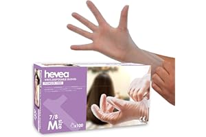 Hevea - Disposable vinyl gloves. Talc and latex free. Box of 100 gloves. Size: M (Medium),Transparent