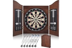 Yirinatek Sisal Dart Board Cabinet Sets, Professional Dart Boards Set [12*Steel Darts] -Wooden Dartboard Cabinet with Integrated Scoreboard for Family Game Rooms [Coffee]