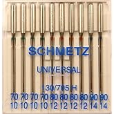 SCHMETZ Dikiş makinesi iğneleri: 10 evrensel iğne, standart iğne, iğne kalınlığı 70/10-90/14, dikiş seti, 130/705 H, her stan