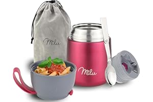 Milu Termo para Comida 300ml, 440ml, 450ml, 650ml, 800ml Taza Aislada, Botella de Acero Inoxidable Aislada para Alimentos, Beber y sopa de los niños de adultos A prueba de fugas Térmico (450ml/Baya)