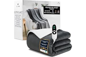 Get Trend Elektrisk värmefilt 130 x 160 cm, sherpa-fleecepläd, 9 nivåer med 12 timmars automatisk avstängning, maskintvättbar