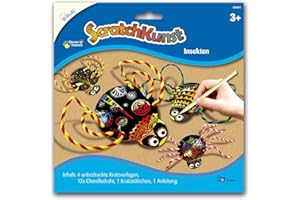 MAMMUT 158001 - Kratzbilder ScratchKunst, Motive Insekten, Komplettset mit 4 Kratzvorlagen, Chenilledraht, Kratzstäbchen und Anleitung, Scraper, Kratzset für Kinder ab 3 Jahre