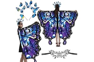ZHSIHAI Ailes de Papillon Adulte Cape Ailes de Fée Adulte Ailes de Papillon Déguisement Femmes Déguisement Papillon Adulte Châle avec Masque Et Bandeau pour Fête, Bal, Costume (Violet)