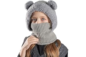 TAGVO Fille Garçon Cagoule Hiver, Balaclava Casquette Polaire Mignon Animal Thermique Bonnet Écharpe Ensamble Enfant Chaud Cache Cou Oreilles Chapeaux pour 4 à 10 Ans