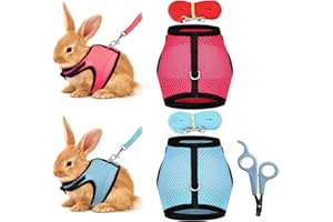 KIJUH Pettorina Regolabile per Conigli，2 pezzi Imbracatura Morbida a Rete Confortevole Imbracatura per Coniglio con Elastico Guinzaglio per piccoli animali conigli criceti gatti passeggiate all'aperto (M)