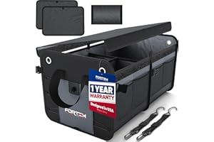 FORTEM Torba na Bagażnik, Organizer do Samochodu, Organizer do Auta z Przegródkami, Torba do Samochodu, Antypoślizgowy Spód, Regulowane Pasy, Składany Pokrowiec (2 Przegrody, Szary)