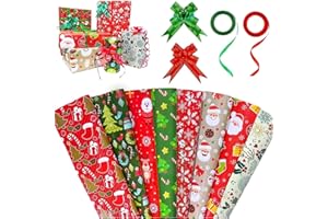 FFTANXS Carta imballaggio Natalizia set, Con Nastri natalizi e Fiocchi regalo, 8 Pcs Carta da Regalo ​Natale, Carta Natale per Regali Carta da Pacchi Rossa, Collezione Di Elementi Natalizi Carta Regalo