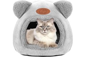 TUAKIMCE Cat Bed for Indoor Cats, Cat Cave kitten bed Igloo, Kitten Tent House with Removable Washable Pillow Cushion, Warming Fluffy, Foldable Portable Pet Bed Ideal for Cats and Puppy (Grey)