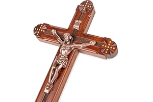 Woodvio - Handcrafted wooden wall cross, Hand carved finish, Catholic crucifix