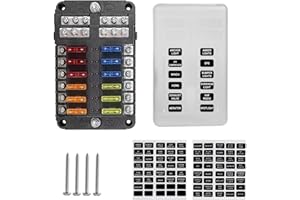 BOTEWO Caja Fusibles 12 V: 12 Vías Caja de Fusibles Impermeable Portafusibles 12V con Indicador LED y 16 Fusibles para DC 12-24 V Automóvil Camión Marino Barcos