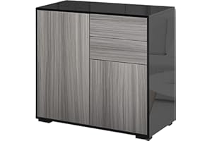 HOMCOM High Gloss Frame Sideboard, Side Cabinet, Push-Open Design with 2 Drawer for Living Room, Bedroom, Light Grey and Black