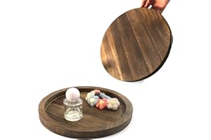 EazyBreezy 2 Pcs Round Wood Tray Rustic Wooden Serving Trays Decorative Vintage Candle Holder Lightweight Centrepiece Platters for Farmhouse Dinning Coffee Table - 28.5cm