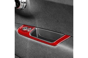KUNGKIC For Abarth 595 595C 695 / Fiat 500 Accessorries Carbon Fibre Interior Trim Car Window Lift Switch Frame Cover Decoration Decal Self-adhesive Auto Parts RHD (Red)