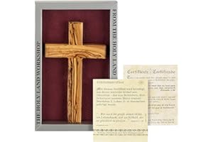 MaMeMi WANDKREUZ aus OLIVENHOLZ – ca. 16 x 9 cm – Handgefertigtes HOLZKREUZ aus dem Heiligen Land mit Wandhalterung – In Geschenkbox mit Zertifikat – Christliches Geschenk Qualität