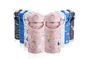 Autsel 420ml Botella Agua Acero Inoxidable para Niños con Pajita, Botella Termica Infantil Frías y Calientes Sin BPA para la Escuela