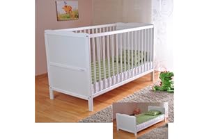 Marsell Baby Cot Bed with Aloe Vera Foam Mattress Tooth Rails and Height Adjustable White Convertible to Junior Bed
