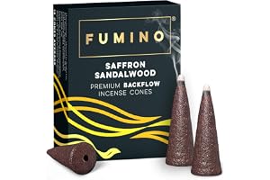 Fumino® Saffron Sandalwood Fresh Backflow Rökelsekoner 15 st per ask – Masala Agarbatti joss-doft för avslappning och meditat