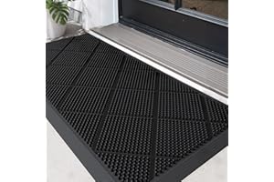 ‎DEXI DEXI Fußmatte Außen 43 x 90 cm, rutschfest Schmutzfangmatte mit Noppen, Wasserdicht Fußabtreter Außenbereich, Waschbarer Türmatte Fussmatte für Haustür Innen and Aussen, Schwarz