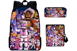 NOAFUNZO FNAF Sister Location Fazbear Foxy Sac à dos d'école avec boîte à déjeuner et trousse à crayons, sac de voyage imprimé tendance (ensemble de 3 pièces, type 2)
