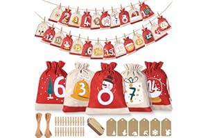 DWELILIN Calendrier de l'Avent Vide à Remplir Soi Meme 2025 Enfant Femme Homme, 18 x 13 cm Pochette Calendrier de l'Avent 24 Sachets en Tissu, Pochon Sac pour Calendrier de l'Avent DIY Cadeau Decoration Noel
