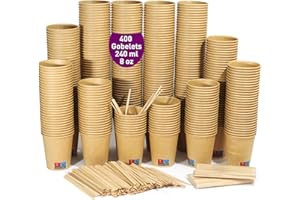 GOBETREE 400 gobelets jetables kraft de 240 ml / 8 oz, gobelets en carton kraft jetables avec bâtonnets en bois pour café américain, café au lait et boissons rafraîchissantes. À emporter