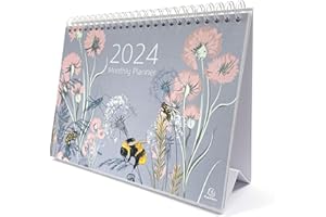 Exacompta - Ref GS037Z 2024 Desk Calendar/Monthly Planner Bee Design Month per Page Includes UK Holidays 210mm x 150mm Stands Securely on a Desk/Shelf Includes a section for Reminders & Notes