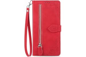 NEXCURIO Étui à Rabat Coque Folio pour Apple iPhone 13 Mini Housse de Protection Flip Cover Case en Cuir PU Portefeuille avec Cordon et Porte Cartes Femme Fleur - Rouge