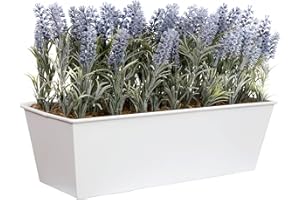 GREENBROKERS Artificial Lavender in White Tin Planter (Window Box) 45cm