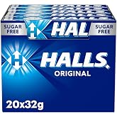 Halls Eucalyptus, Sugar Free Candy, Box of 20 Sticks of 32 g | Sugar free candy with eucalyptus flavor and refreshing effect,