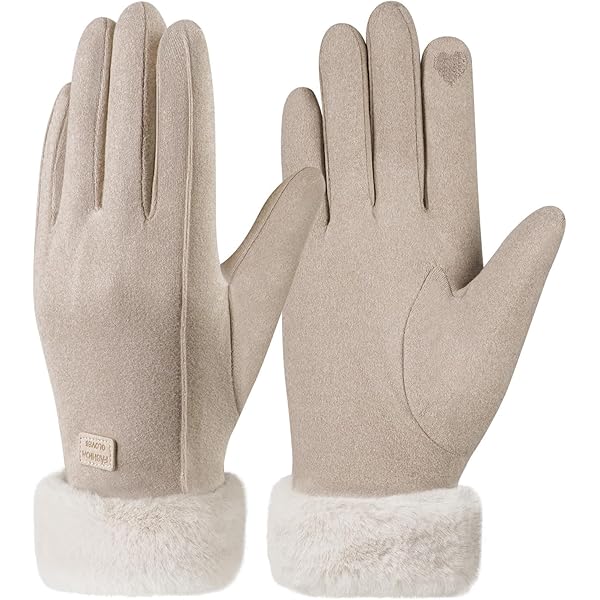 MGGMOKAY Winterhandschoenen voor Dames Warme Shearling Wol Gevoerd,Beige,M
