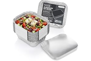 Vaily Aluminiumskålar med lock 420 ml 25-pack – aluminiumgrillskål, ugnsform, droppskål för grill och ugn för bakning och stekning 15 x 12 x 4 cm
