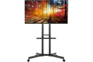 ‎BONTEC BONTEC Mobilny Stojak pod Telewizor na Kółkach, Kompatybilny z 32–85 calowymi Zakrzywionymi Ekranami, Półka na Sprzęt, Uchwyt TV z Regulacja Wysokości i Nachylenia ±15°, Udźwig 60 kg, VESA 600x400