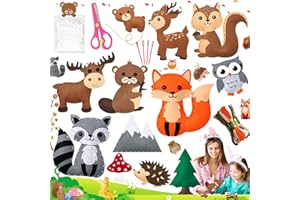 Liekadijiae 32 Stück Children's Felt Craft Sets, Filz Nähen Kits, DIY Tierformen Filz, Forest Animal Sewing Set, Nähset für Kinder, Nähen Kinder Filzset mit Stickgarn Plastiknadeln Füllwatte Schere