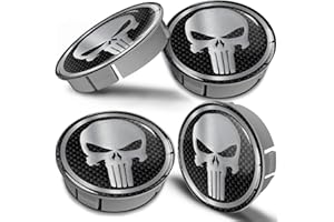 Biomar Labs® 4 x 60 mm kołpaki na piasty z tworzywa sztucznego, srebrne, czaszka, Punisher, czaszka, srebrna czaszka, srebrna czaszka, dekielki na felgi samochodowe, tuning CS 1