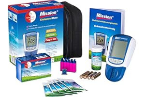 ‎SWISS POINT OF CARE Swiss Point Of Care Mission 3 in 1 Cholesterin Messgerät im Starterpack | 1 Mission Cholesterol Meter, 5 Cholesterin Teststreifen, 5 Kapillarröhrchen, 5 Stechhilfen | genaue Cholesterinmessung